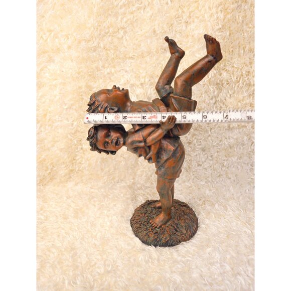 Bronze-Tone Resin Statue Of Children Playing 10.5" Tall Sculpture Rustic Home De - Picture 5 of 15